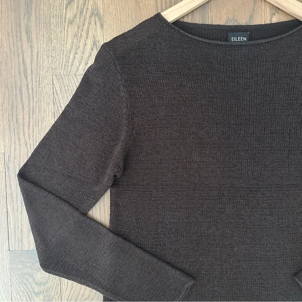 Eileen Fisher Wide Neck Pullover Silk Blend Sweater in Chocolate Brown Small